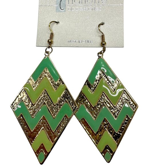 Lime Chevron Dangle Earrings - Picture 1 of 5